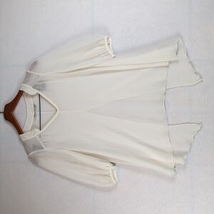 Jella Couture White Sheer Open Back V Neck Elegant Blouse M